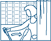woman pulling large handle from left to right